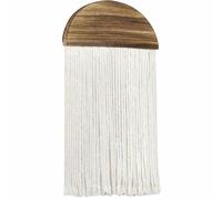 Sopicoz Decorative Wall Mounted Key Holder 3 Hooks, Semi-Circle Wood Panel with Cotton Rope Fringe, Boho Home Decor, Key Storage Rack for Sunglasses Umbrella Coat, Retro Key Holder for Hallway Foyer