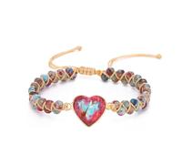 SOPIFY To My Granddaughter Love You Forever Jasper Heart Bracelet form Grandma/Grandpa Adjustable Handmade Jasper Beads Bracelet for Women Girls, 6.2-11inch, no gemstone, no gemstone