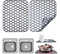SopimusZ Silicone Kitchen Sink Mat, 2 PCS Folding Heat Resistant Non-Slip Sink Protectors Kitchen Sink Mats Grid Accessory for Stainless Steel Sink, Bathroom Sink, Porcelain Bowl,Grey,35 x 29 cm