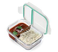 SOPL-OLIVEWARE Oliveware Elite Microwave Safe Office Two Compartment Lunch Box Set | Borosilicate Glass | Safety Lock Airtight Tiffin Containers (600ml), LB167