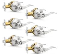 Sopoby 6 Pack Door Handles Privacy Door Levers, Heavy Duty Wave Style Bed/Bath Door Locks Interior Door Knobs, Reversible Levers for Right/Left Handed Doors, Brushed Nickel