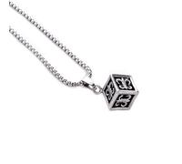 Sopodbacker Necklace Pendant Chain Men Women Jewellery Retro Style Cube Dice Pendant Necklace Hip Hop Street Men And Women Punk Gift 链宽2.5Mm长70Cm