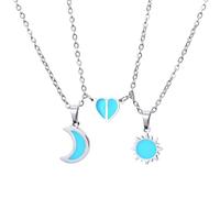 Sopodbacker Necklace Pendant Chain Men Women Jewellery Sun And Moon Splicing Heart Shaped Couple Necklace Pendant Men And Women Punk Wedding Party