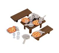 SOPOTUTU 1 Set Miniature Dollhouse Outdoor Barbecue with Dining Table and Chairs Realistic Kitchen Accessories Includes Pizza and Food Models for Imaginative Play and Role Playing Fun