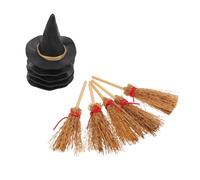 SOPOTUTU 10 Pcs Halloween Craft Supplies Miniature Witch Hats and Broomsticks Black Witch Hats with Mini Brooms Whimsical Halloween Decor Accessories for Party Decorations and Costume