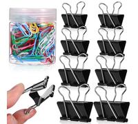 SOPOTUTU 100 Pcs Metal Binder Clips and Paper Clips Set for Home and School Use, Black Colour, Organising Tickets and Keeping Drawers Tidy, Office Supplies Essential Random Color