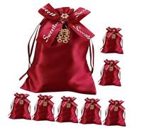 SOPOTUTU 10pcs Burgundy Drawstring Candy Bags Wedding Favor Pouches with Double Happiness Bow 10x13cm Fabric Bags for Party Return