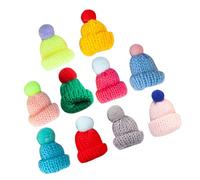 SOPOTUTU 10pcs Christmas Mini Knit Hats with Pom-poms DIY Craft Doll Hats Small Knitted Ornaments for Holiday Decoration and Doll Accessories Set