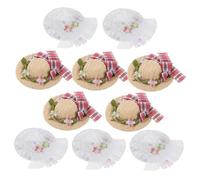 SOPOTUTU 10pcs Mini Woven Straw Hats with Bow and Lace Flower Handmade Dollhouse Hat Decor for Crafts Party Christmas Costume Tiny Caps for Doll Accessories and DIY Ornament