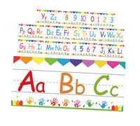 SOPOTUTU 12pcs Alphabet and Line Wall Strips for Preschool Kindergarten Classroom Decor Flashcards with Large Clear ABC Letters and Numbers Interactive Learning Tool for Playroom and
