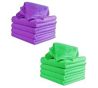 SOPOTUTU 16pcs Microfiber Square Face Towels Baby Feeding Kerchiefs Highly Absorbent Small Nursing Travel Towels in Green and Purple for Baby Care and On-The-go