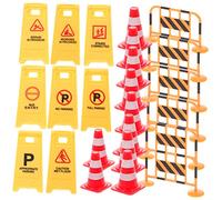 SOPOTUTU 1set Traffic Road Sign Toy Miniature Traffic Indicators English Warning Signs Cones and Barriers for Boy Girl Learning and Imaginative Play