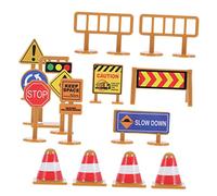 SOPOTUTU 2 Sets Mini Traffic Road Signs and Fences with Stickers for Educational Pretend Play with Mini Road Cones Portable Lightweight Model for Creative Learning and Interactive Fun