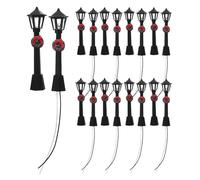 SOPOTUTU 20Pcs Miniature Street Light Model with LED Lights and Wiring, 8Cm Black Micro Landscape Lamp Posts for Dollhouse Decor and Model Building Accessories