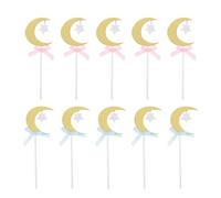 SOPOTUTU 20Pcs Star Moon Cake Toppers with Bows Baking Decorations Pink and Blue Non-Edible Cake Inserts for Small Party Supplies for Birthday and Celebration