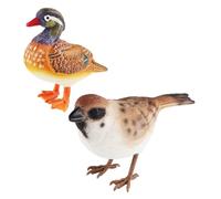 SOPOTUTU 2pcs Artificial Sparrow and Duck Bird Models Realistic Small Wildlife Statues Lifelike Fake Bird Decor for Miniature Gardens and Home Ornament Display