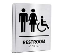 SOPOTUTU 2pcs Braille Unisex Restroom Signs Ada Compliant Stainless Steel Bathroom Door Labels for Office Restaurant Easy Hang Silver Handicap Toilet Sign with Raised Letters and Symbols