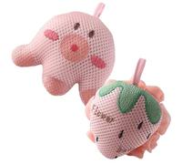 SOPOTUTU 2pcs Cartoon Shower Loofah with Pink Strawberry Octopus Design Soft Mesh Bath Balls for Deep Body Cleansing Reusable Shower Sponges with Lanyard for Easy Hanging and Rich