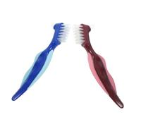 SOPOTUTU 2Pcs Double-Sided Denture Cleaner Brush for Braces and False Teeth Soft Non-deformable Toothbrush for Efficient Oral Care Portable and Use Denture Cleaning Supply Red Blue