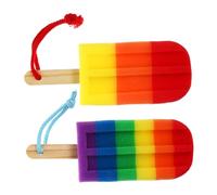 SOPOTUTU 2pcs Ergonomic Exfoliating Body Puff Bath Sponge for Boy Girl High Density Soft Mesh Shower Scrubber in Orange Rainbow Colors for Gentle Cleansing and Use
