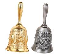 SOPOTUTU 2pcs European Style Handheld Service Bells for Restaurant and Bar Zinc Alloy Dinner Call Bells with Comfortable Handle Clear Crisp Sound for Training Pets Classroom and Customer