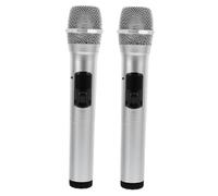 SOPOTUTU 2pcs Fake Microphone Prop Realistic Plastic Model for Stage Performance and Role Play Silver Glossy Finish with Black Base for Singing and Interview Pretend Play