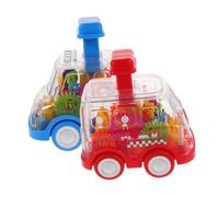 SOPOTUTU 2pcs Friction Powered Vehicle Transparent Gear Push Car for Lightweight Sturdy Educational Press to Blue and Red Montessori Learning Car for Hands