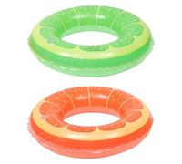 SOPOTUTU 2pcs Inflatable Pvc Swim Ring 70cm, Orange Pattern Float Water Ring, Summer Beach and Swimming Pool Outdoor Fun Random Color Random Color