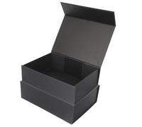 SOPOTUTU 2pcs Magnetic Folding Paper Boxes with Lids Portable Black Collapsible Packaging Thick Premium Cardboard for Wedding Birthday Party Favors and Presents