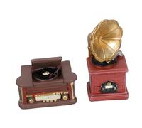 SOPOTUTU 2pcs Mini Retro Phonograph Realistic Vintage Gramophone Resin Sculpture for Dollhouse Decor Compact Music History Ornament for Living Room Office Cafe Display