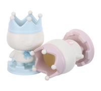 SOPOTUTU 2Pcs Plastic Cute Bear Crown Pen Holder Set, Kawaii Animal Pencil Organizer for Desk, Office and School Stationery Storage in Cherry Pink Cream Blue