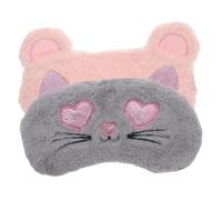 SOPOTUTU 2pcs Plush Sleeping Eye Masks Soft Comfortable Shading Blindfolds for Night Sleep Travel Relaxation with Cute Animal Design Shy Bear Heart Gray Cat