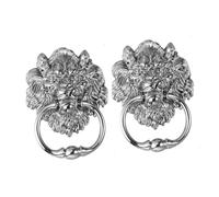 SOPOTUTU 2Pcs Zinc Alloy Lion Head Pull Handles Silver Cabinet Door Knobs Heavy Duty Decorative Hardware for Wardrobe Cupboard Furniture