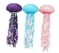 SOPOTUTU 3 Pcs Jellyfish Paper Lanterns Hanging Decor for Mermaid Birthday Party Ocean Themed Beach Party Decorations in Blue Pink Purple Colors
