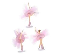 SOPOTUTU 3 Sets Ballerina Cake Toppers with Pink Tulle Skirts Dessert Ornaments for Birthday Cake Decorations