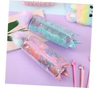SOPOTUTU 3Pc Cartoon Pencil Case Transparent Sequin Storage Bag for School Office for Includes Pink Green Purple Stylish Compact Stationery Organizer