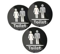 SOPOTUTU 3Pcs Adhesive Mirror Acrylic Toilet Sign Stickers, Black and Silver Round Wc Signs for Men and Women Bathroom Door, Restroom Wall Decor for Business and Home