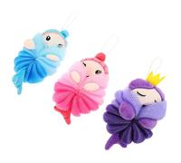 SOPOTUTU 3pcs Cartoon Animal Bathing Balls Exfoliating Body Scrubber Skin Cleaning Sponge for Boys and Gentle Shower Puff Portable Travel