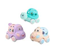 SOPOTUTU 3pcs Educational Inertia Cars with Rattles Creative Cartoon Design Safe Plastic Material Smooth Touch for Sensory Development and Visual Stimulation Random Styles