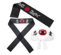 SOPOTUTU 3pcs Japanese Ninja Headbands for Men and Women, Karate Warrior Hairband with Samurai and Black Dragon Patterns, Breathable Cotton Bandana for Sports, Cooking, and Costume Use