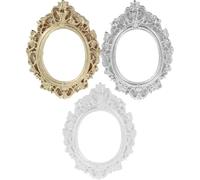 SOPOTUTU 3pcs Large Vintage round Resin Picture Frames DIY Miniature Dollhouse Photo Props Home Décor Accessories for Crafts and Phone Case Supplies in Gold Silver White