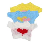 SOPOTUTU 3Pcs Replaceable Doll Sweaters Set for Small Bear Plush - White Red Heart, Yellow Umbrella, Blue Connected Heart Knitwear - Reusable Decorative Doll Clothes Random Color