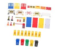 SOPOTUTU 40pcs Mini Traffic Signs with Roadblocks and Garbage Can Plastic Educational for Boys and Realistic Urban Environment for Interactive Learning and Color Recognition