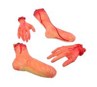 SOPOTUTU 4pcs Simulation Fake Hands Halloween Body Parts Horror Scene It Hanging Limbs Halloween Decorations Hand Prop Body Parts Blood Limbs Scary Decor Vinyl