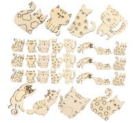 SOPOTUTU 50pcs Cat Shape Wooden Cutouts Smooth DIY Wood Slices for Painting Crafts Educational Art Projects Gift Ideas