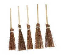 SOPOTUTU 5Pcs Mini Hand Woven Dollhouse Brooms Lightweight Decorative Props for Halloween Witch Decor