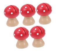SOPOTUTU 5Pcs Mushroom Shaped Memo Clamps Photo Holders Red Wooden Message Clip Decor for Wedding Office Table Name Card Display