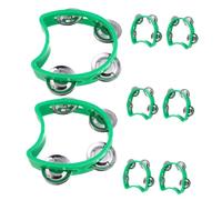 SOPOTUTU 8pcs Green Plastic Tambourine for Jingles Handheld Musical Instrument for Preschoolers Design for Family Activities and Group Play