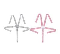 SOPOTUTU Adjustable 2pcs Baby Stroller Safety Strap Set, Five-Point Highchair Harness Replacement with Quick Release, Soft Breathable Fabric in Gray & Pink for Feeding and Travel