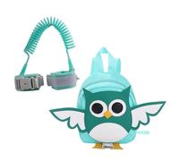 SOPOTUTU Anti-Lost Child Safety Backpack with 1.5m Harness Strap, Mint Green Owl Design Kids Preschool Travel Bag for Boys and Girls, Two-in-one Wrist Link and Backpack Leash